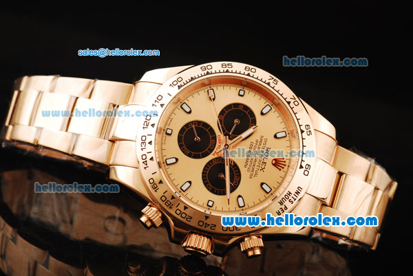Rolex Daytona II Automatic Movement Gold Case and Strap with Rose Gold Dial and White Markers - Click Image to Close